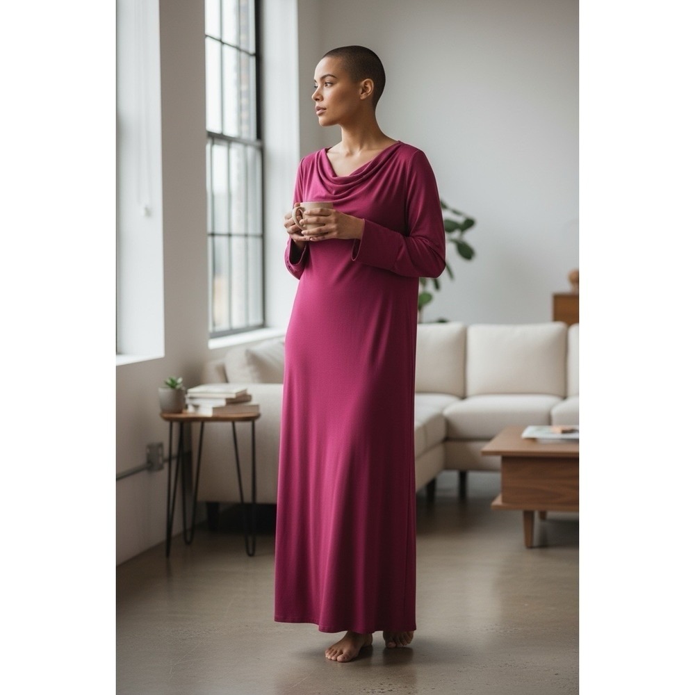 Pari Passu‎ Fuchsia Pink Long Sleeve Maxi Dress Cowl Neck Women's Size 4